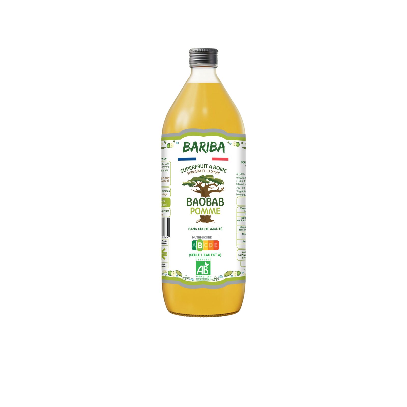 Jus-Nectar-Boisson rafraichissante BARIBA bio Superfruit Baobab Pomme 1L