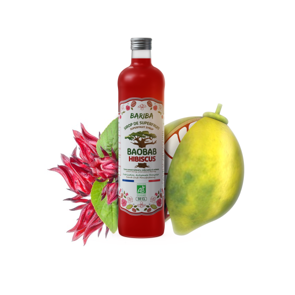 Sirop bio & naturel baobab hibiscus 33cl consigné, sans additifs, produit artisanal français
