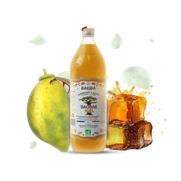 Bouteille de 1L de boisson bio baobab miel, saveur douce et naturelle