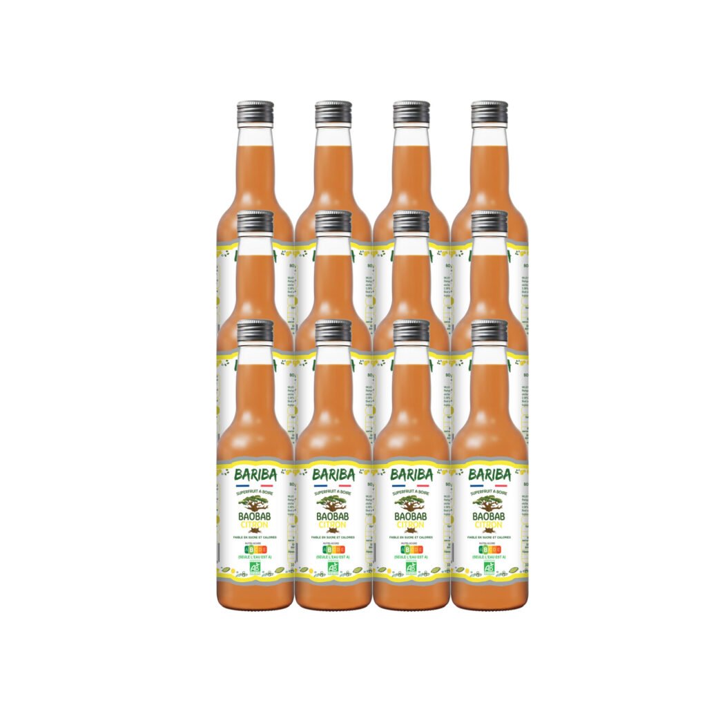 Pack de 12 bouteilles 33cl de boisson bio au baobab et citron – boisson naturelle acidulée, riche en vitamine C, idéale pour apéritif sans alcool et snacking