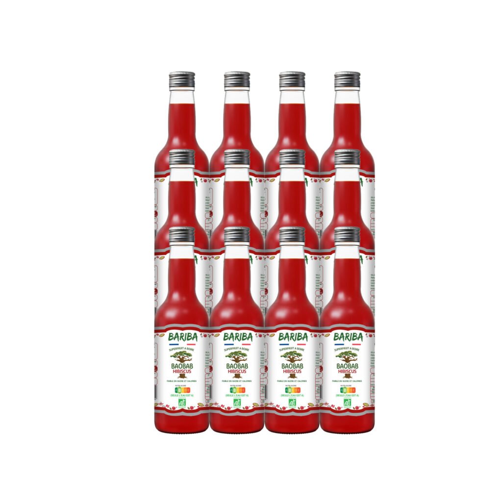 Pack de 12 bouteilles 33cl de boisson bio au baobab et hibiscus – boisson naturelle sans alcool, florale et antioxydante, idéale pour l’apéritif et les instants snacking
