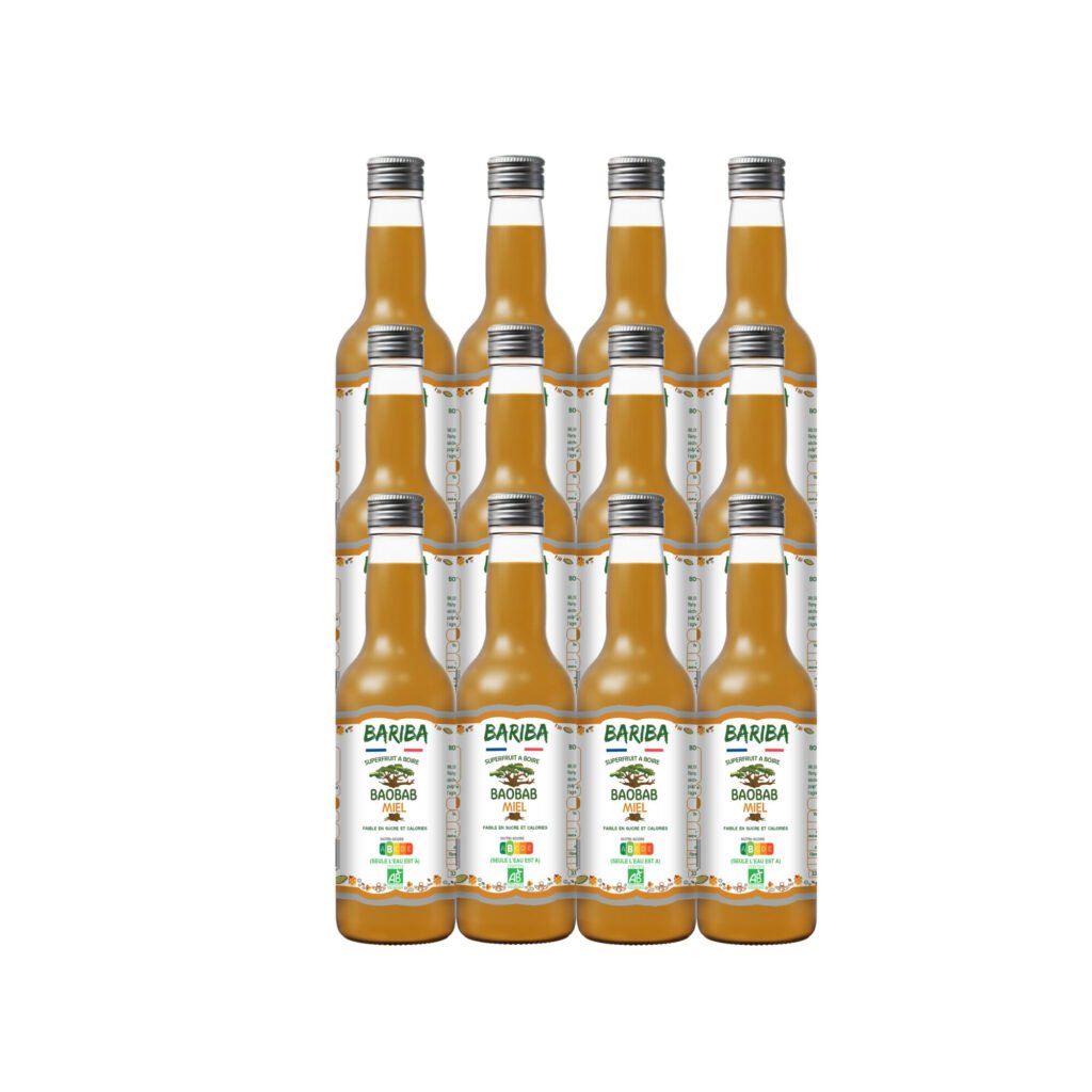 Pack de 12 bouteilles 33cl de boisson bio au baobab et miel – boisson douce, réconfortante et naturelle, idéale pour l’hiver, l’immunité et une hydratation saine