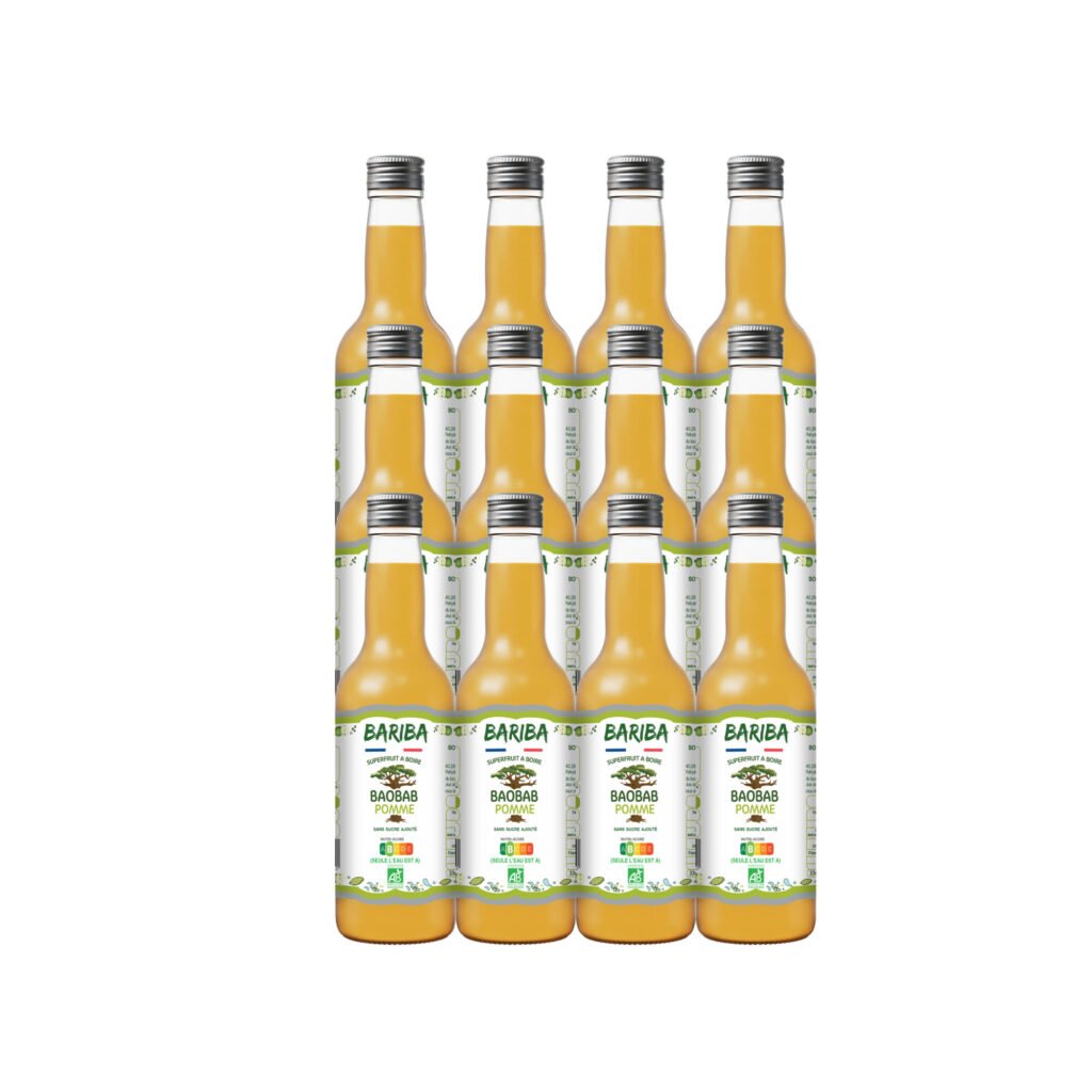 Pack de 12 bouteilles 33cl de boisson bio au baobab et pomme – boisson fruitée, légère et naturelle pour toute la famille, format nomade idéal pour snacking et apéro