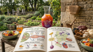 Livre illustre expliquant les bienfaits des jus de fruits bio sur l'immunite, l'energie cellulaire et la sante cardiovasculaire