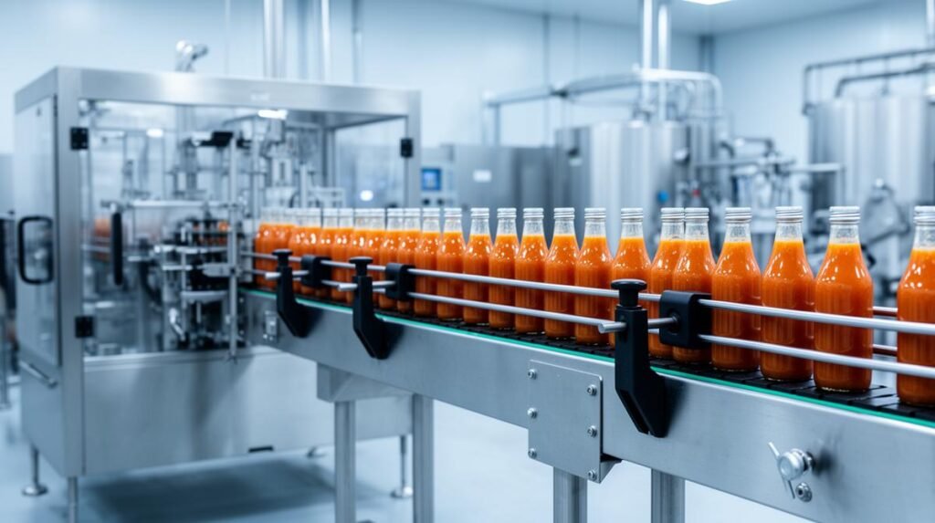 Chaîne d'embouteillage industrielle BARIBA, producteur de boissons bio pour épiceries, restaurants et collectivités